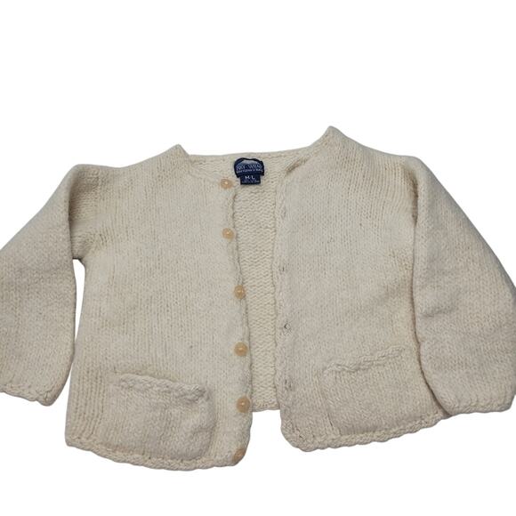 Vintage Rey Wear Wool hand knit Bolivia chunky heavy cream cardigan sweater - Picture 1 of 8